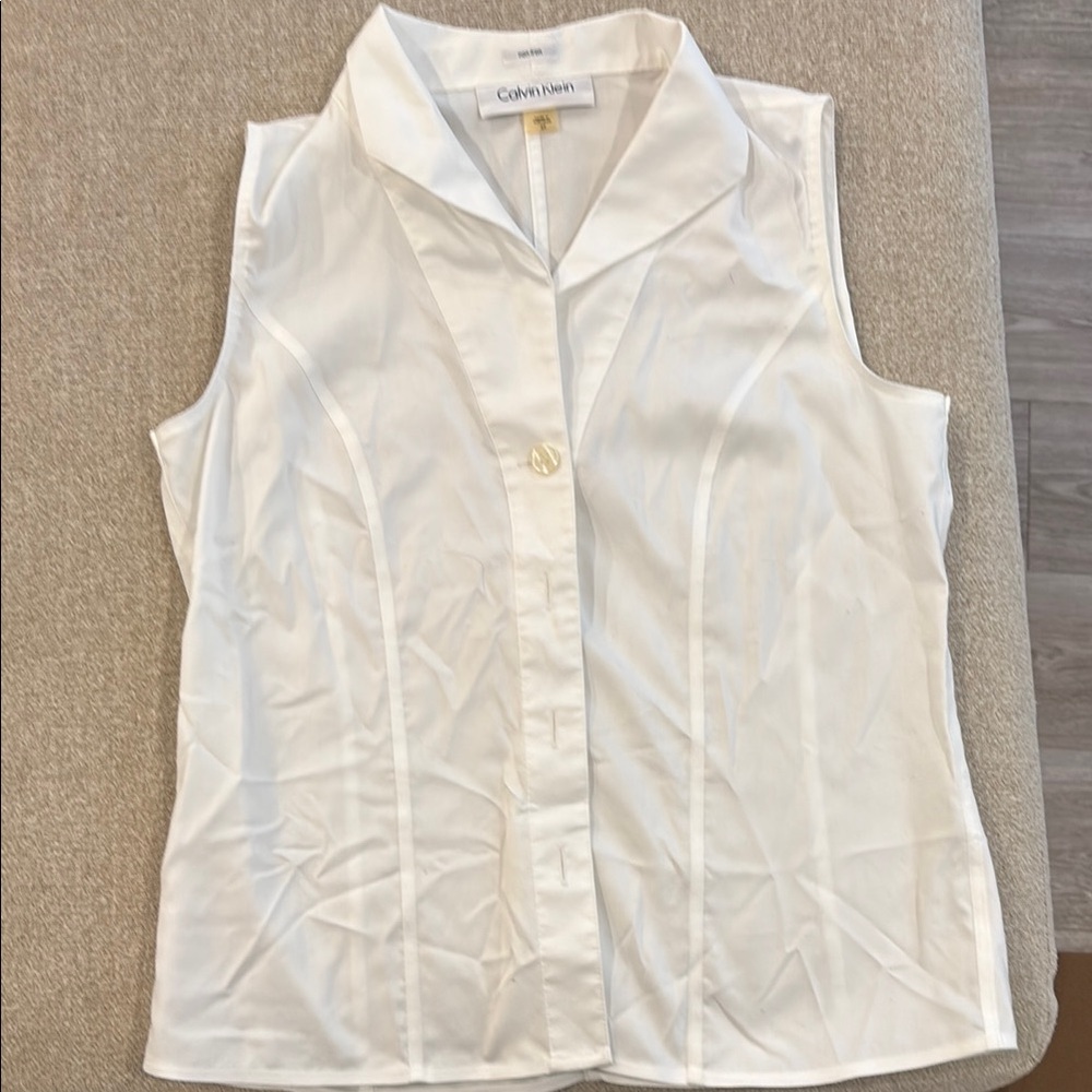 Calvin Klein White Sleeveless Button Down Shirt
